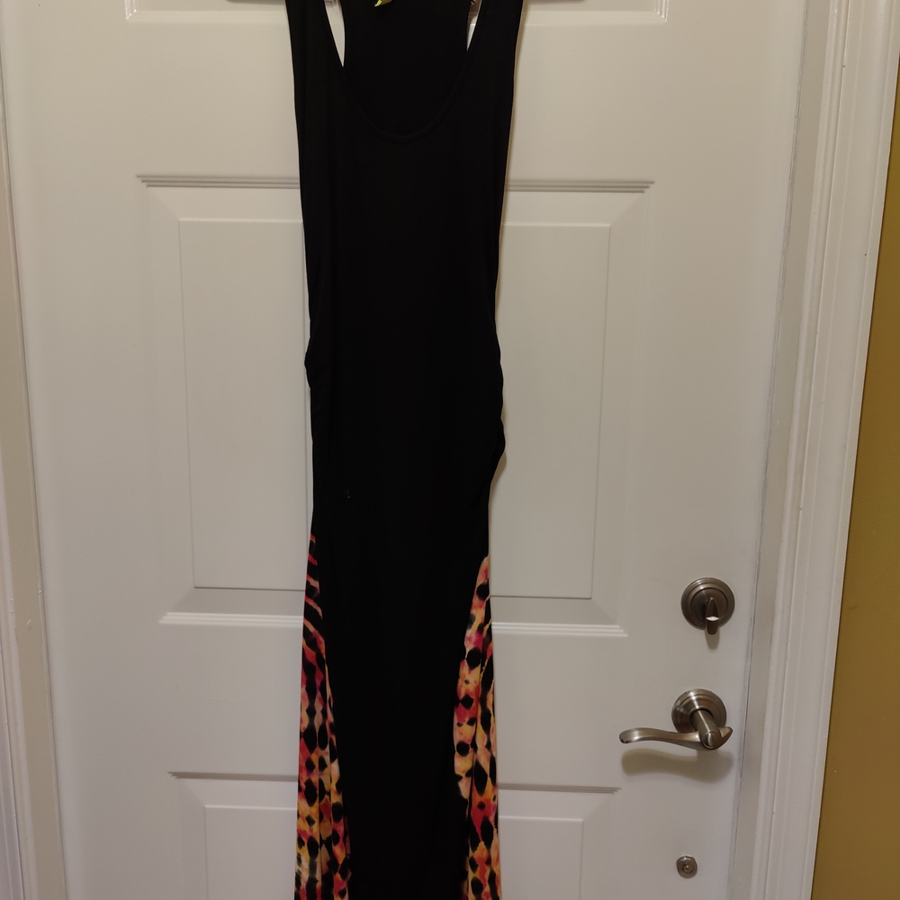 Green Dragon Black Racerback Maxi Dress with Pink and Orange Leopard Panels